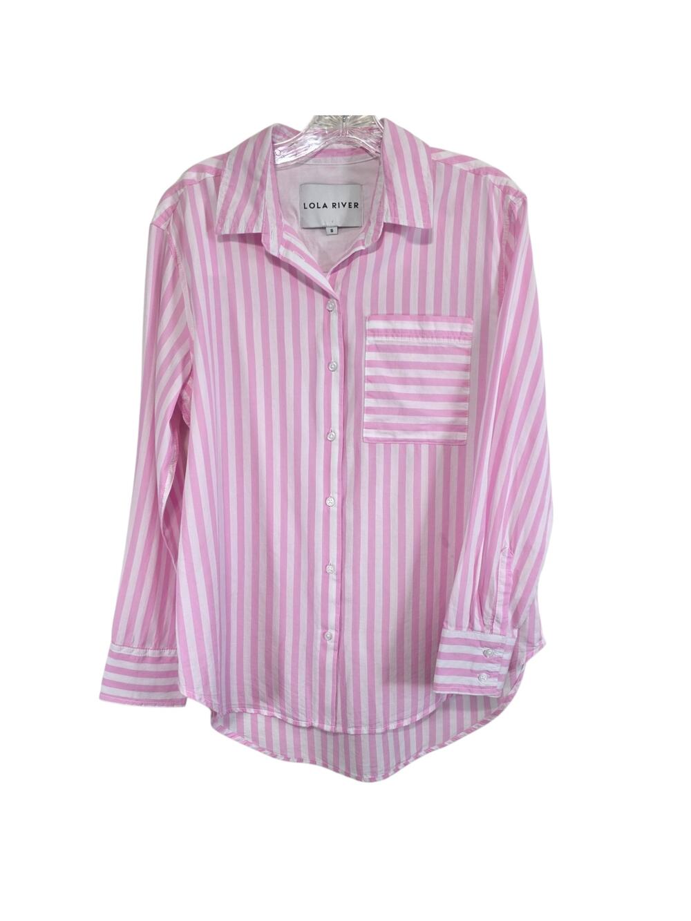 Lola River Womens Pink Stripe Button Front Causal Long Sleeve Shirt Blouse Small